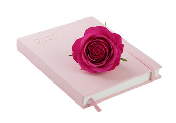 Pink Notebook with a Crimson Rose