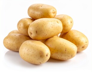 Pile of unwashed potatoes isolated on white background