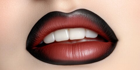 Fototapeta premium Close Up Red And Black Lipstick, Perfect Ombre Lips Makeup Idea. Beauty And Fashion Photography