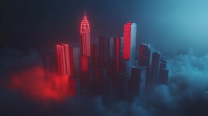 Obraz premium Futuristic city, neon light, clouds