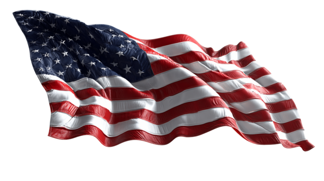 Waving American Flag on Transparent Background, PNG