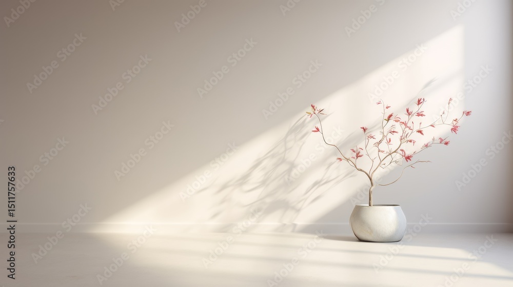 Poster simple light backdrop with soft leaf shadows on a bright wall. nice, clean background for showing th