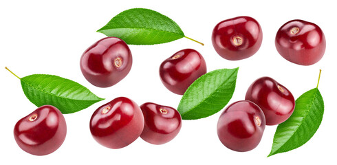Cherry flying isolated on white background