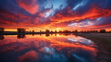 Sunset colors paint the sky. A natural and beautiful scene.
