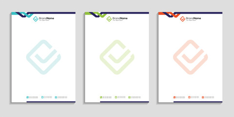 Professional clean business letterhead template design set to three color variation with color gradient for any business
