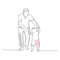 A father who teaches a child to walk drawn in line-art style. Holding Hands Learning To Walk Baby.
