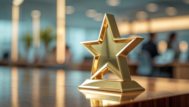 Golden star award on a desk