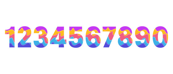 Colorful Abstract Wavy Numbers Set 0-9, Playful Vector Illustration for Creative Designs, Education, and Infographics