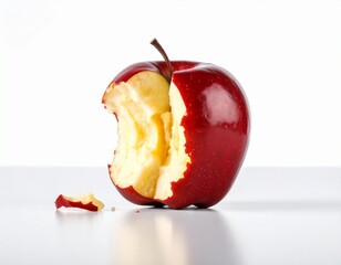 Red apple missing a bite isolated on white background