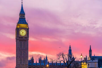 Big Ben tower of Houses of Parliament, Westminster in London