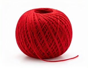 Red ball of knitting thread isolated on white background
