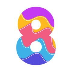 abstract art number 8 featuring bright pink, blue, yellow, and purple waves