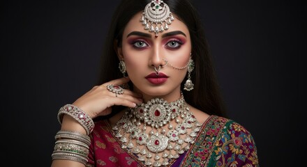 Elegant portrait of a woman adorned in traditional jewelry showcasing cultural heritage and beauty
