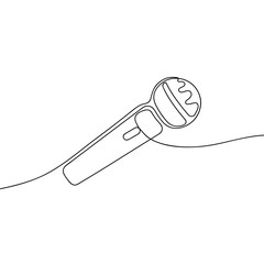 Microphone in continuous line drawing style. Line art of microphone symbol. Minimalist black linear sketch isolated on white background.