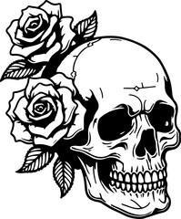 Fototapeta premium Skull with Sword and Roses vector 