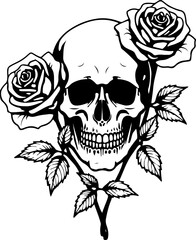 Skull with Sword and Roses vector 