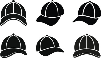 Vector set of baseball caps and hats, a blank template for sport and fashion design