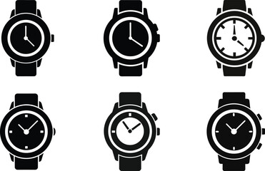 Luxury men's wristwatches with silver and black metal accents, featuring minute, hour, hand watch, and second hands on a detailed