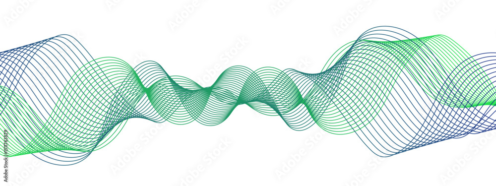 Poster abstract, digital-style background with series intertwined, flowing waveforms made of smooth, fine a