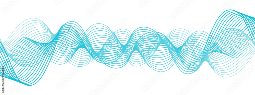 Poster abstract, digital-style background with series intertwined, flowing waveforms made of smooth, fine a