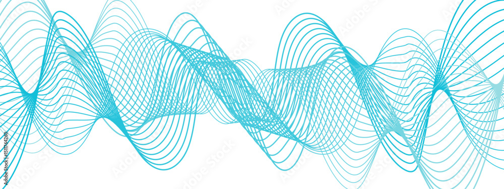Poster abstract, digital-style background with series intertwined, flowing waveforms made of smooth, fine a