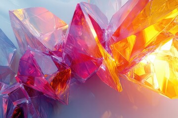 Vibrant, interlocked crystals in shades of pink, orange, and yellow.