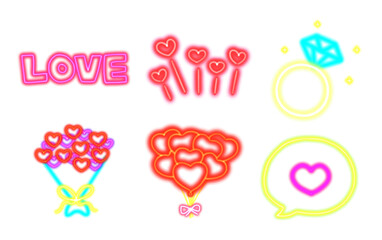 Neon Glow Valentine's Day Icon Set.
Glowing Heart and Love Elements Pack.