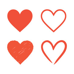 Red heart love icons valentine s day silhouette illustrations