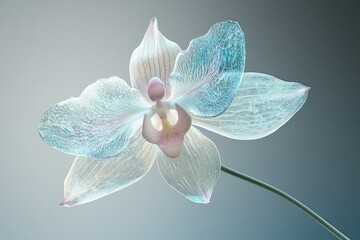 A translucent orchid flower, delicate petals in soft pastel hues, ethereal beauty.