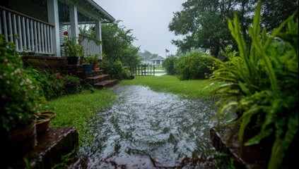 Fototapeta premium Flooding Backyard Home