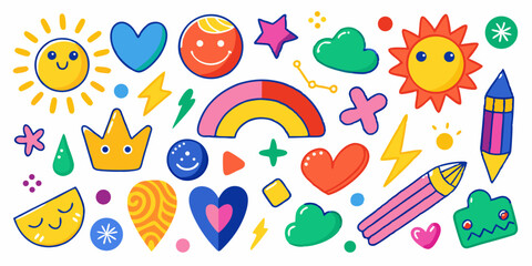 Rainbow & Crown Crayon Doodles