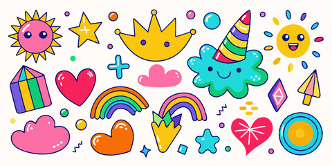 Happy Crayon Doodle Elements