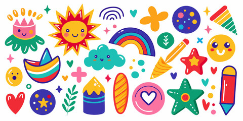 Bright Kids Doodle Icon Set
