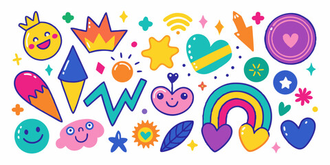 Playful Crayon Doodle Icons Set