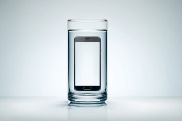 Concept of isolation with a smart phone inside of a glass of water