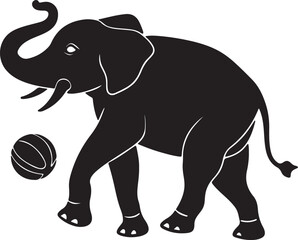 Fototapeta premium Cute Elephant Standing On Soccer Ball Cartoon