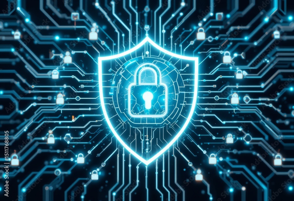 Poster secure connection hub – futuristic circuit-integrated vpn symbol.