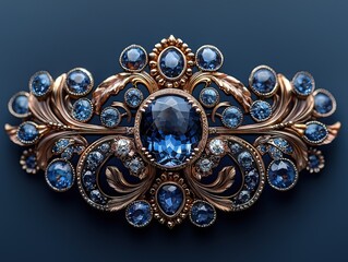 Jewelry with gemstones modern brooch with Nerchinsk Aquamarine on a dark blue background