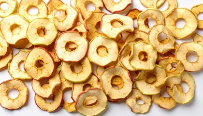 Rings of dried apple isolated on white background