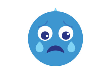 Sad crying face emoji vector illustration with big blue tears