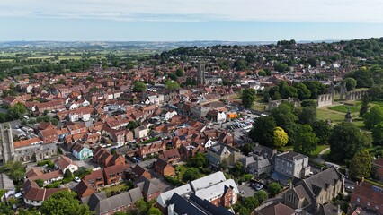 Glastonbury town Somerset UK drone,aerial . © Air Video UK 