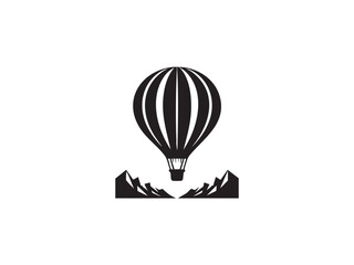 Hot Air Balloon Silhouette Over Mountains with Clouds – Flight, Serenity, and Landscape Beauty.