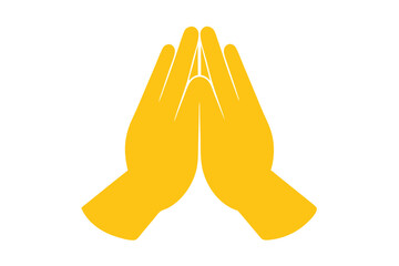 Two yellow hands pressed together in prayer gesture