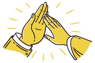Two yellow hands pressed together in prayer gesture