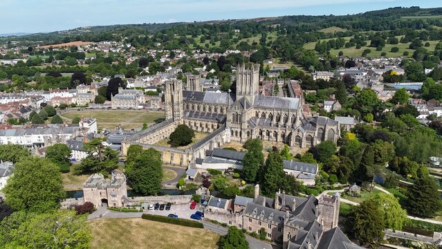 Wells Cathedral ,Wells,Somerset,England,UK,drone