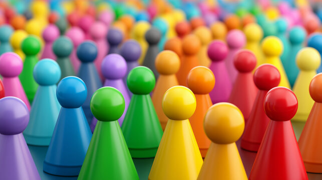 Array of colorful game pawns