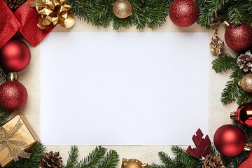 A blank white space surrounded by Christmas decorations stock photo