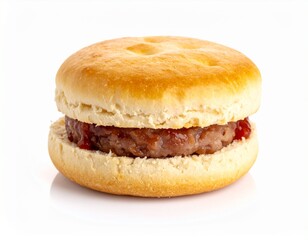 Sausage biscuit sandwich isolated on white background