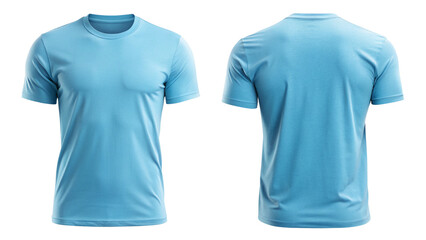 Sky Blue Plain T-Shirt Front and Back View – Minimalist Apparel Mockup Isolated on Transparent Background