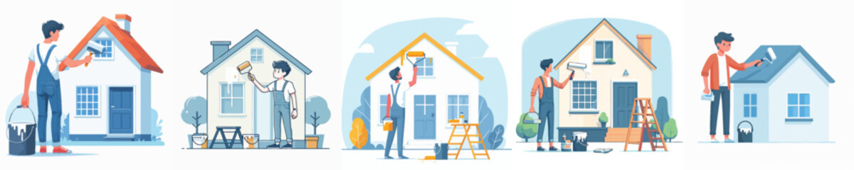 Naklejka premium vector of a young man painting a house